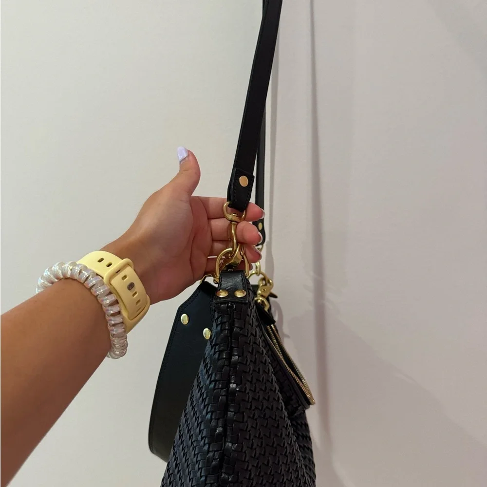 Clare V Black Woven Hobo Shoulder Bag